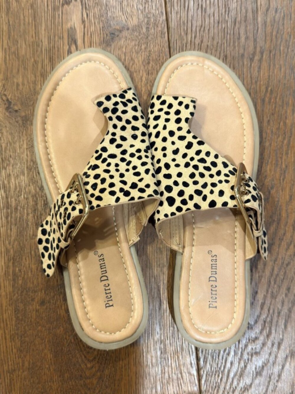 Pierre Dumas Cheetah Animal Print Sandals Size 6 Gold Buckle Slides